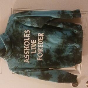 Assholes Live Forever Teal Tie Dye Hoodie Size Medium